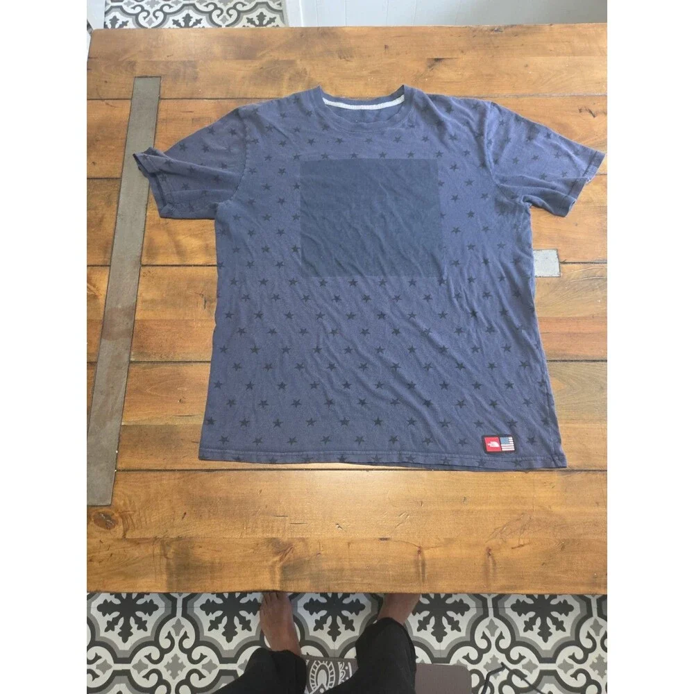 The North Face Graphic Star Print T-Shirt Men's L Blue USA American Flag Patch